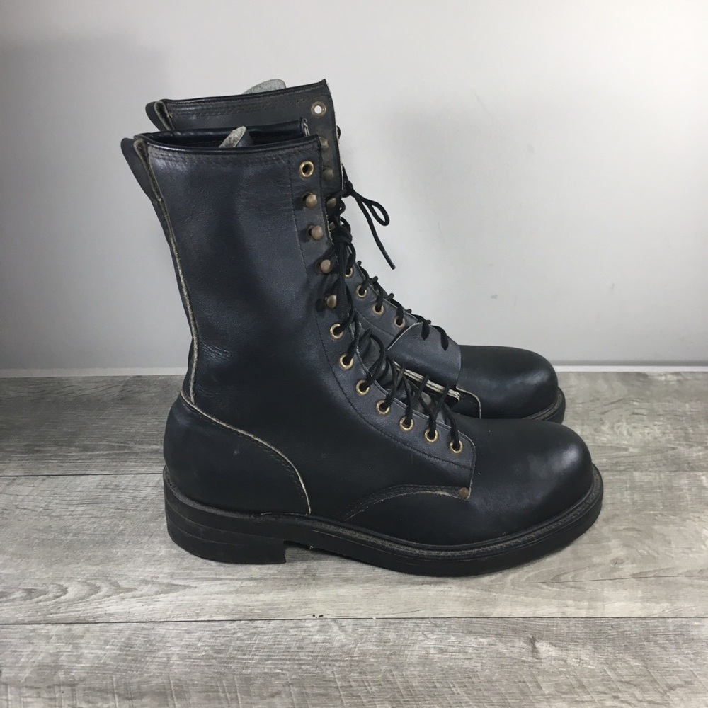 Men Logger Steel Toe Leather Work Linesman Biker Motorcycle Riding Boots Size 10